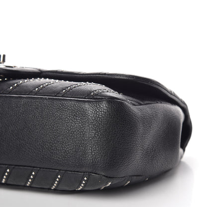 Chanel Calfskin Studded Chevron Quilted Medium Stud Wars Flap Black 9 of 13