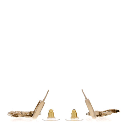 Chanel Metal Crystal Studded CC Hoop Drop Earrings Gold 3 of 5