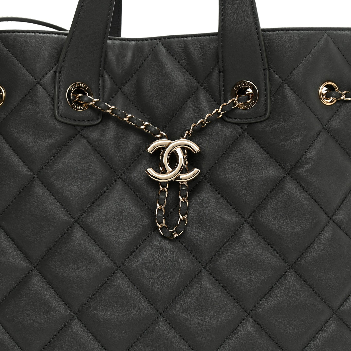 Lambskin Quilted CC Dweller Drawstring Tote Grey