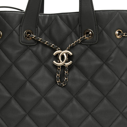 Chanel Lambskin Quilted CC Dweller Drawstring Tote Grey 8 of 10