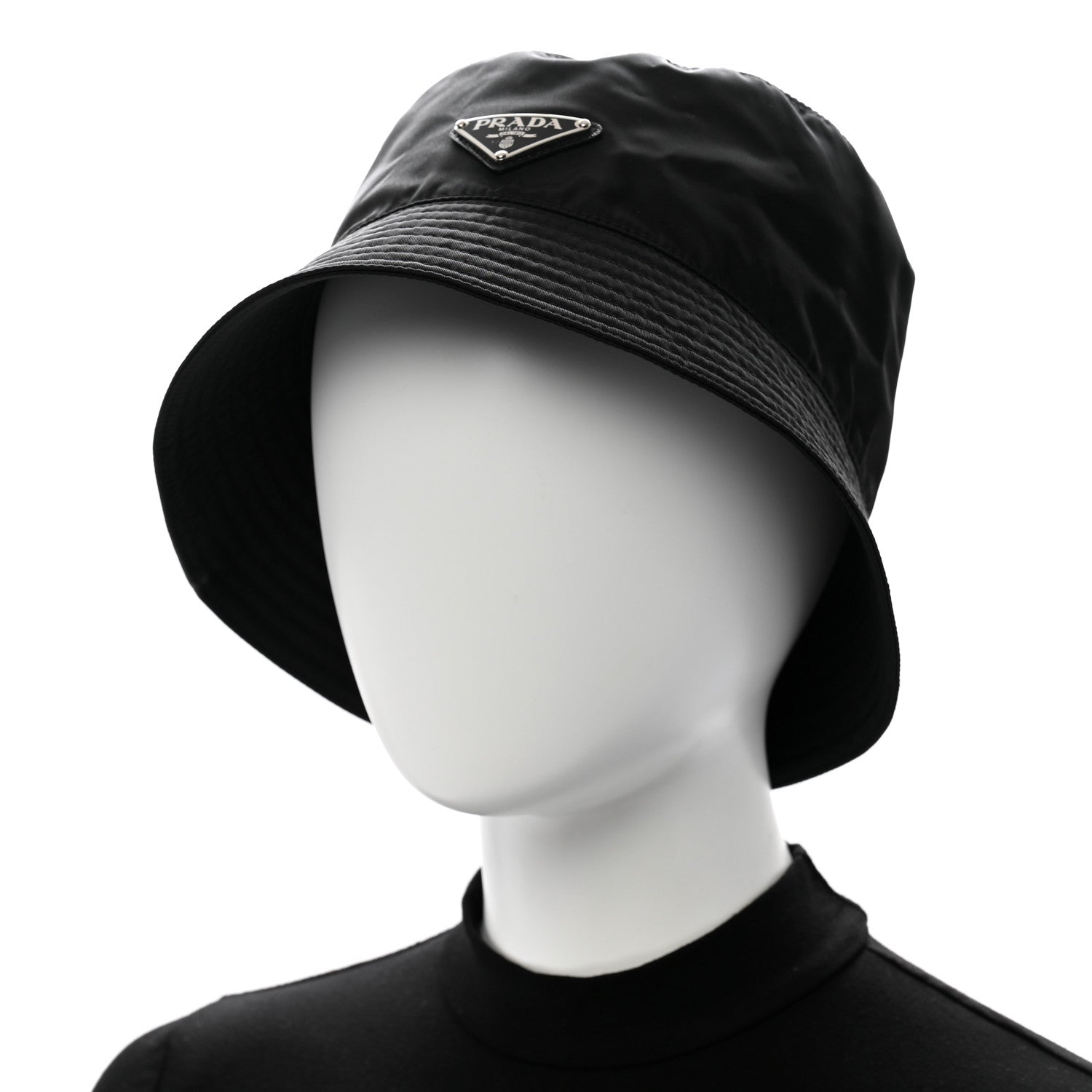 Prada Re-Nylon Metal Triangle Logo Mens Bucket Hat XL Black 2 of 9