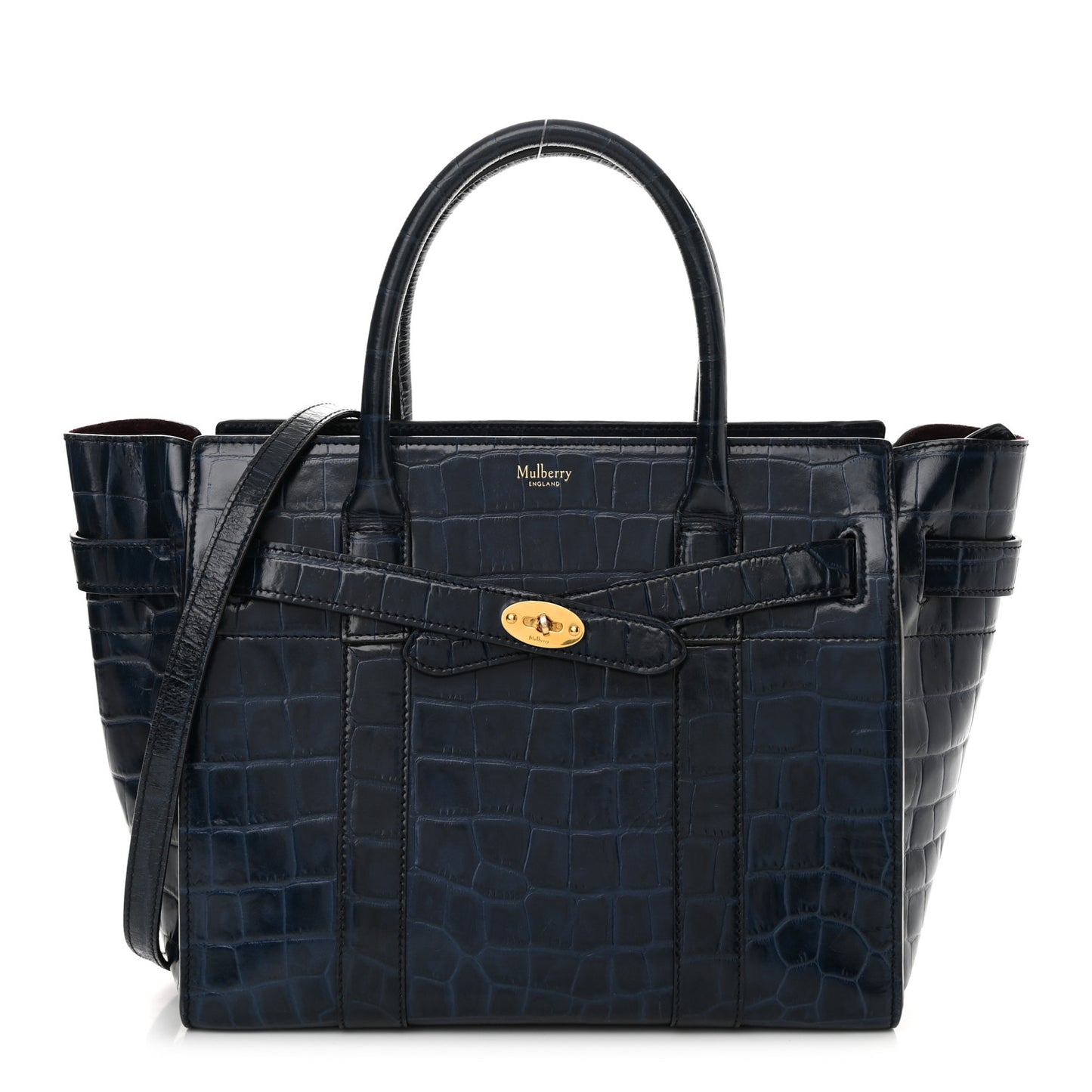 Crocodile Embossed Calfskin Small Zipped Bayswater Blue