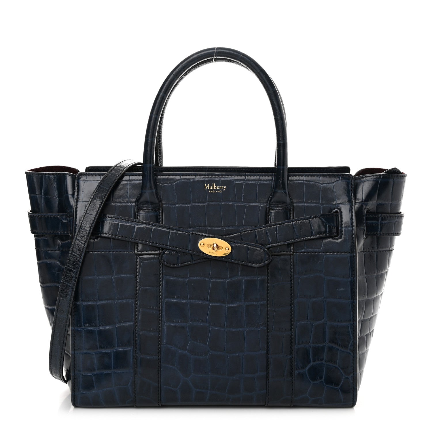 Mulberry Crocodile Embossed Calfskin Small Zipped Bayswater Blue 1 of 16