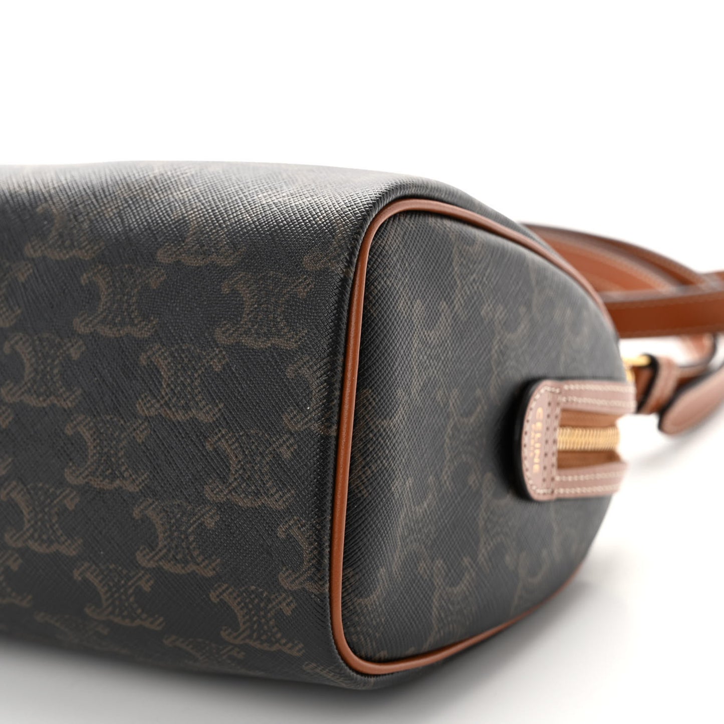 Triomphe Canvas Calfskin Small Boston Bag Tan