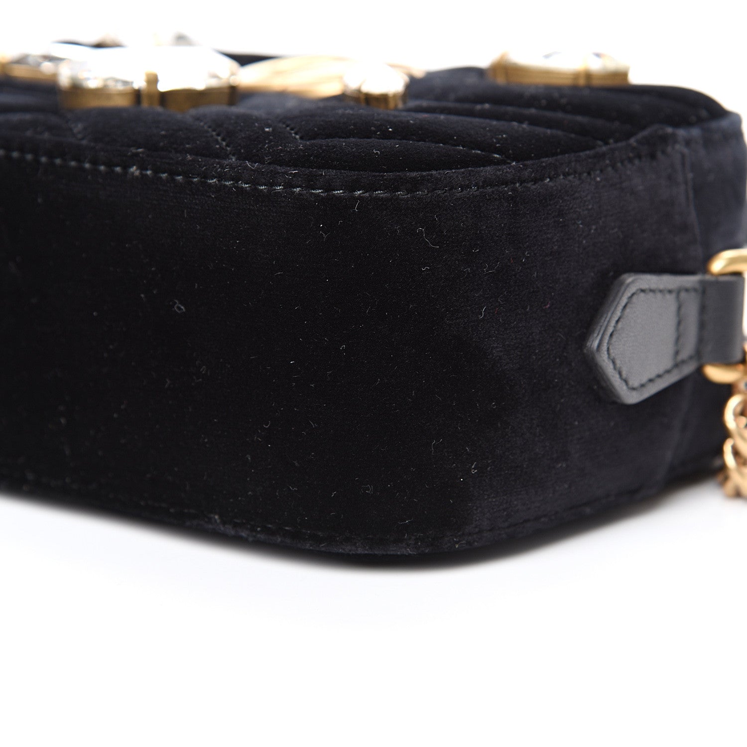 Gucci Velvet Matelasse Marquise Crystals Mini GG Marmont Chain Shoulder Bag Black 9 of 10