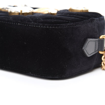 Gucci Velvet Matelasse Marquise Crystals Mini GG Marmont Chain Shoulder Bag Black 9 of 10