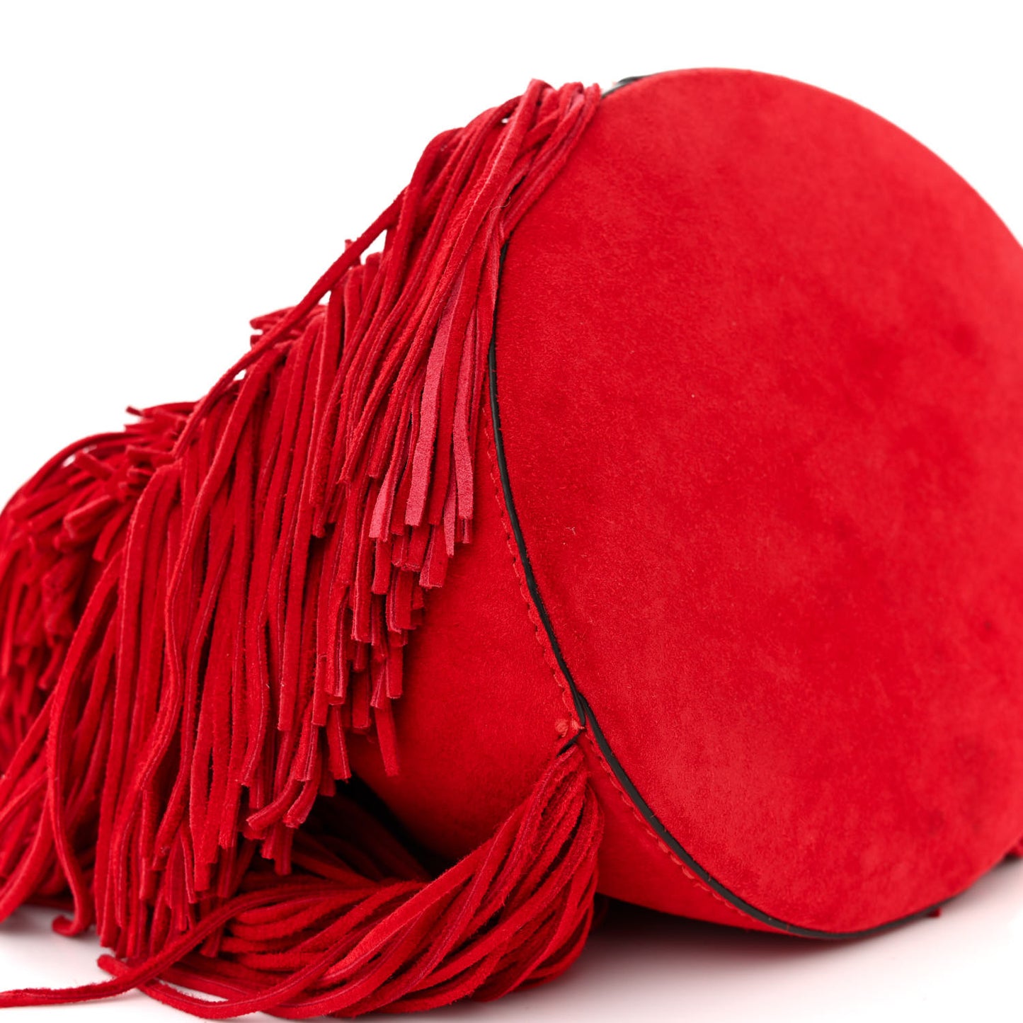 Suede Calfskin Fringe Marie Jane Bucket Red