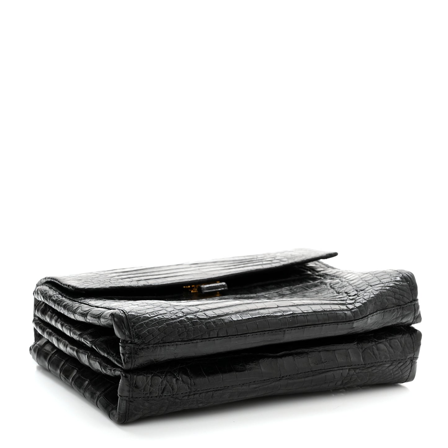 Crocodile Chain Flap Shoulder Bag Black