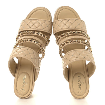 Chanel Lambskin Quilted Chain Mule Sandals 38.5 Beige 2 of 9