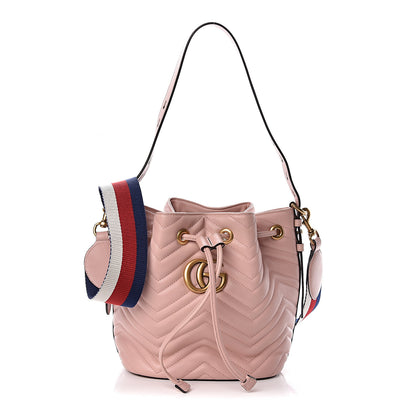 Gucci Calfskin Matelasse Sylvie Web GG Marmont Bucket Bag Perfect Pink 1 of 11