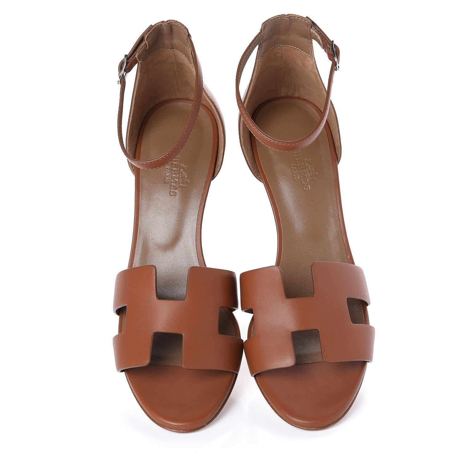 Hermes Calfskin Legend Wedge Sandals 39 Gold 5 of 12