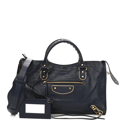 Balenciaga Chevre Gold Metallic Edge Hardware City Bleu Nuit Dark Sea 1 of 12
