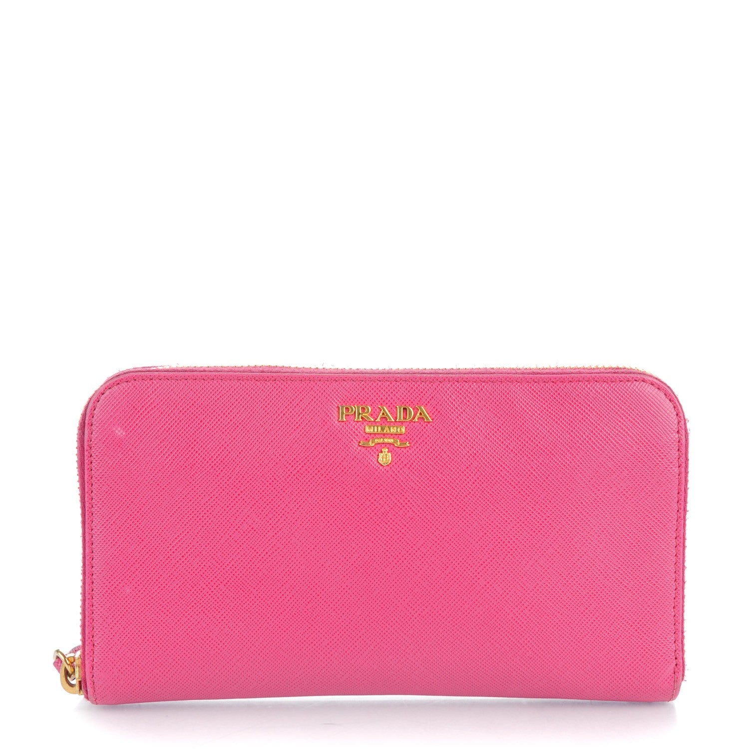 Prada Saffiano Metal Zip Around Wallet Ibisco 1 of 8