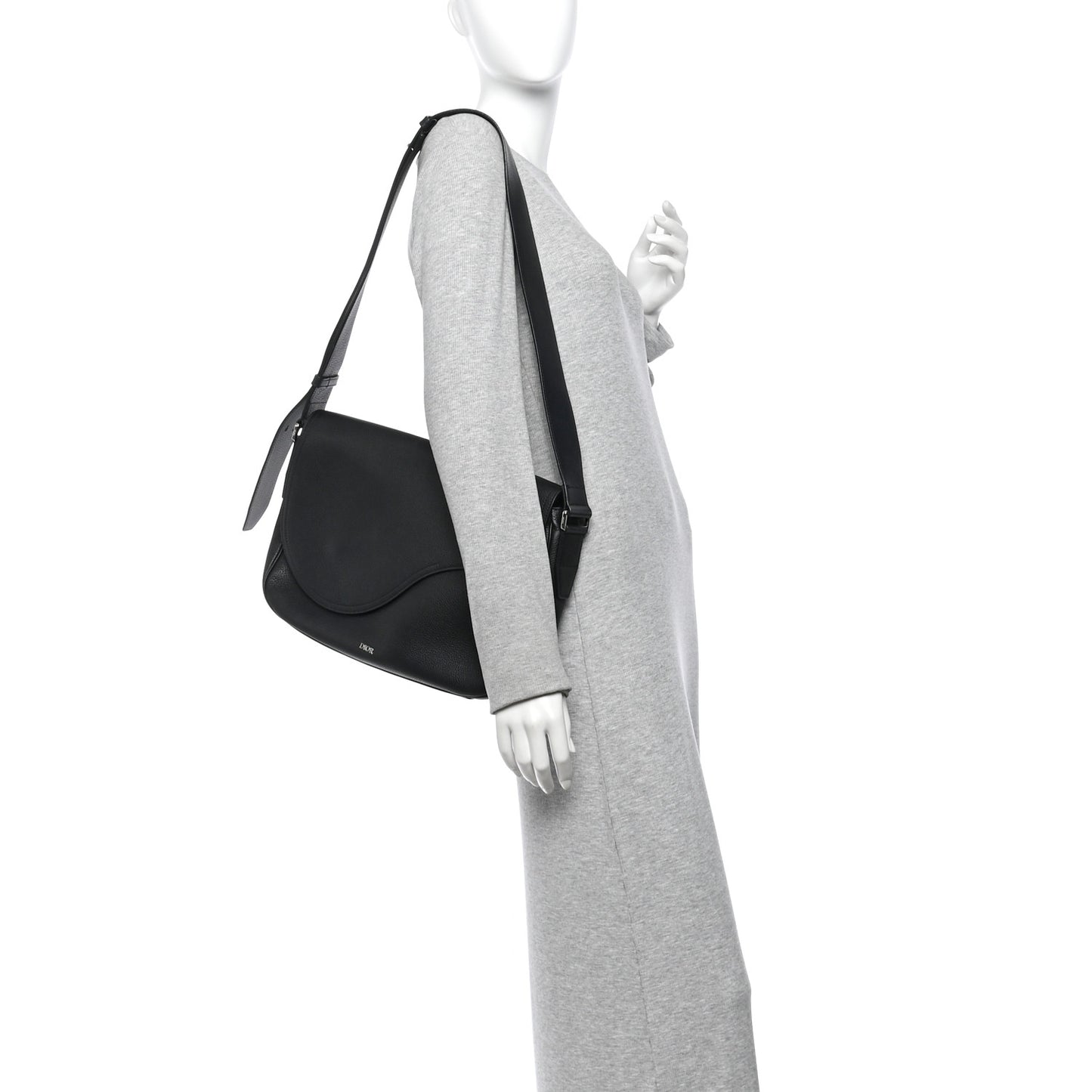 Grained Calfskin Saddle Messenger Bag Black
