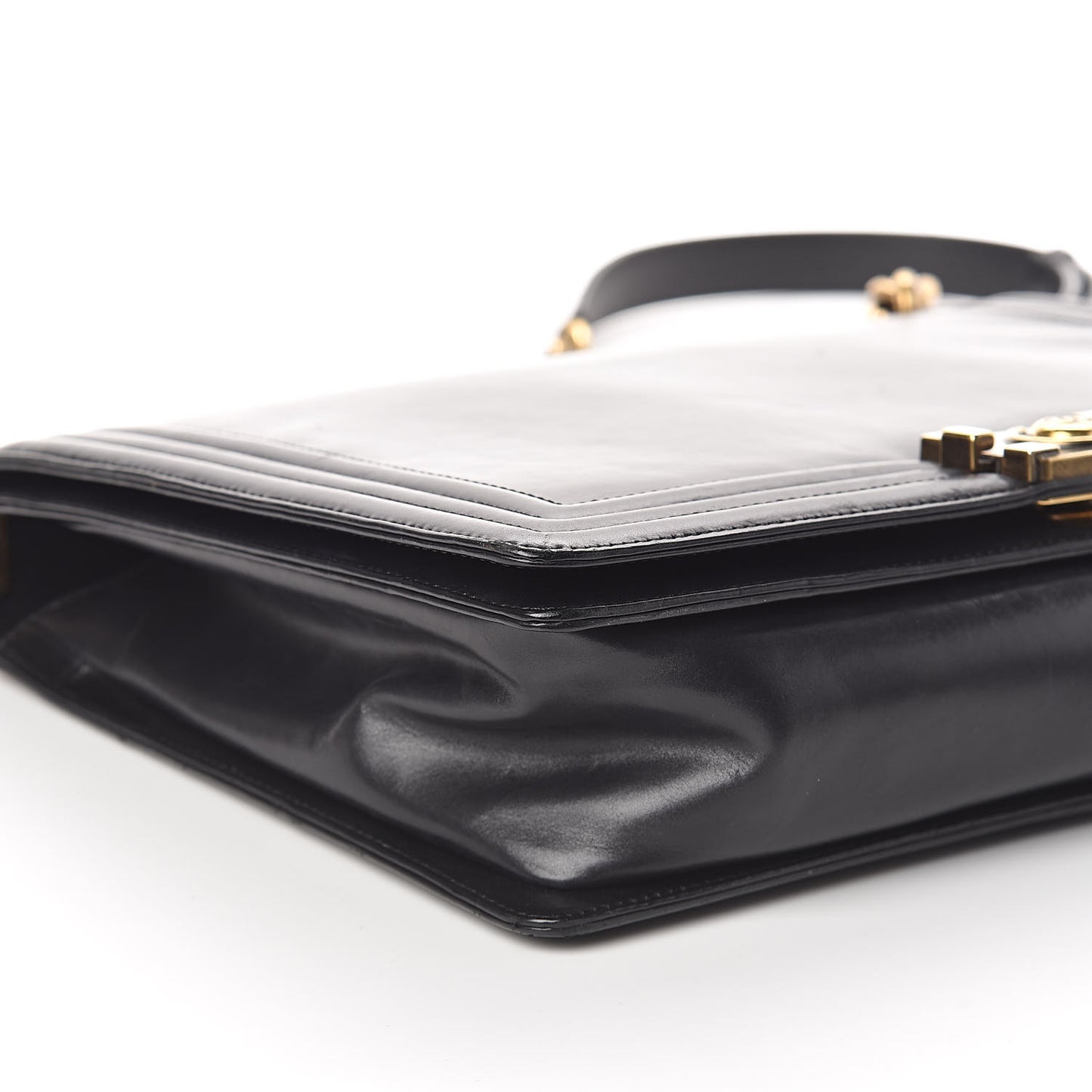 Glazed Calfskin Large Boy Flap Black