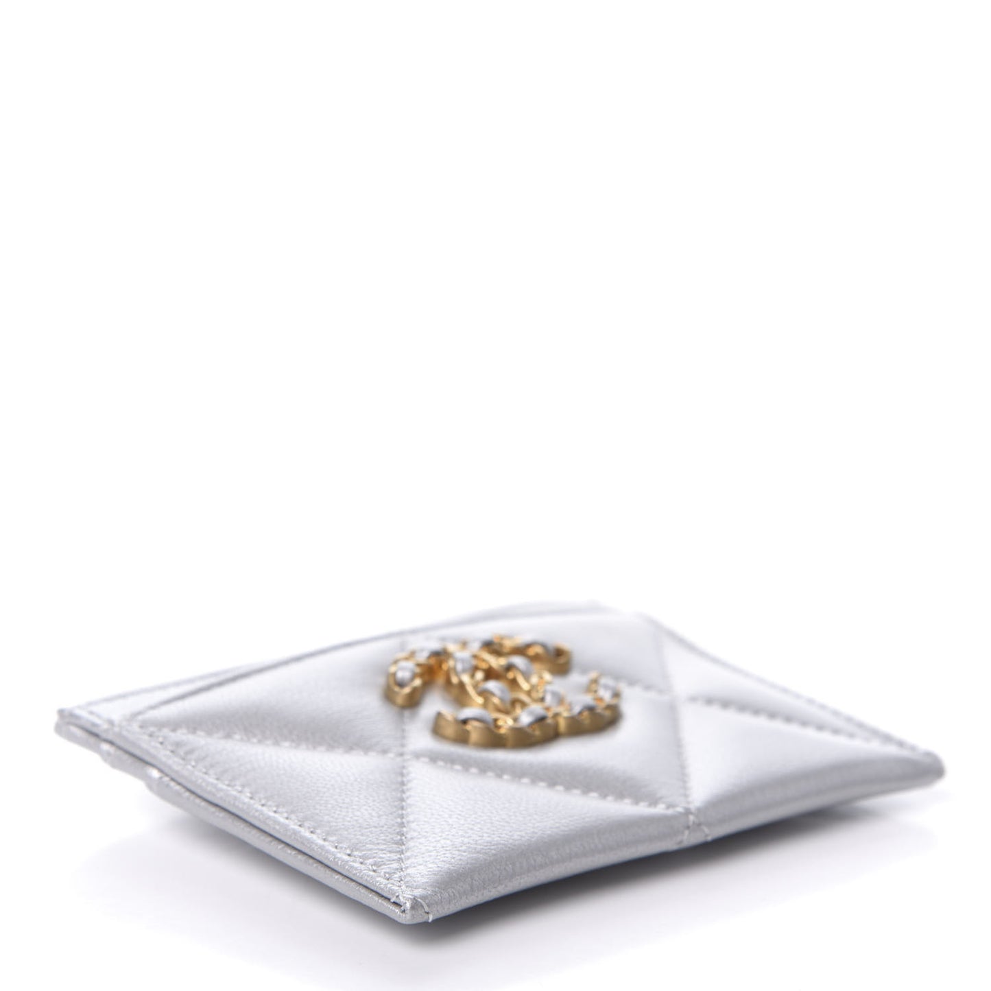 Metallic Goatskin Quilted 19 Card Holder Silver