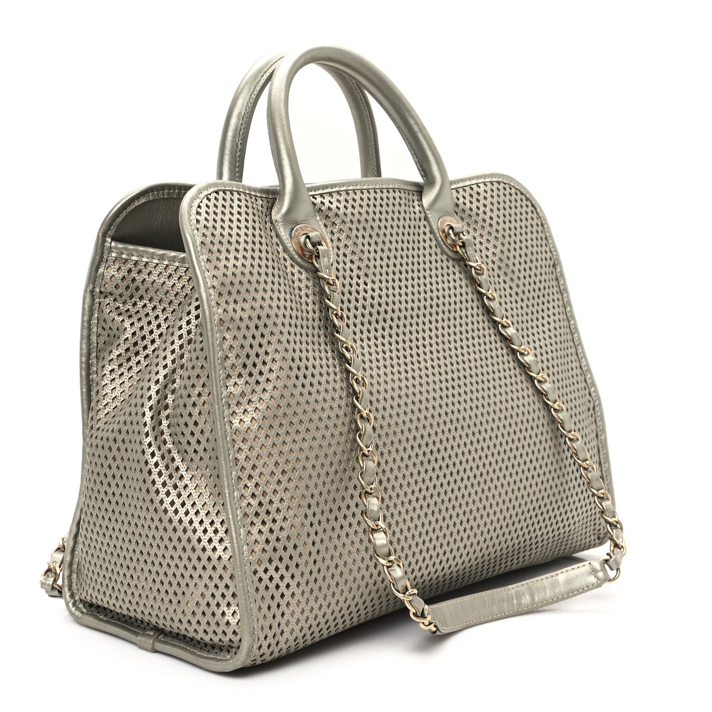 Metallic Calfskin Perforated Up In The Air Tote Silver