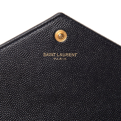 Saint Laurent Grain De Poudre Matelasse Chevron Monogram Envelope Chain Wallet Black 6 of 11