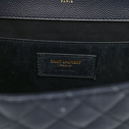 Saint Laurent Grain De Poudre Textured Mixed Matelasse Triquilt Medium Monogram Satchel Deep Marine 6 of 15
