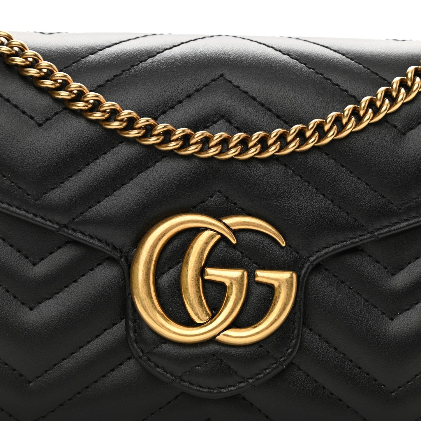 Calfskin Matelasse GG Marmont Chain Wallet Black