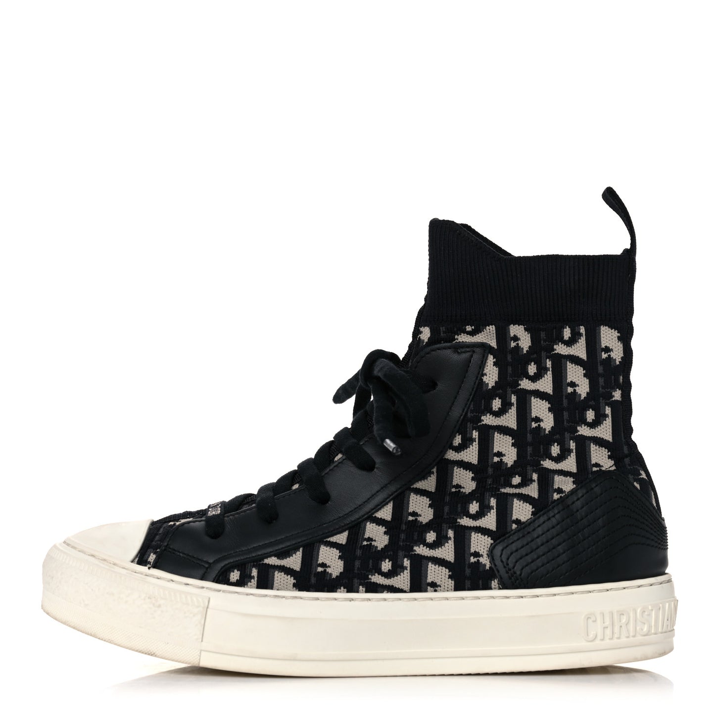 Technical Knit Calfskin Oblique Womens Walk'n Dior High Top Sneakers 38.5 Deep Blue