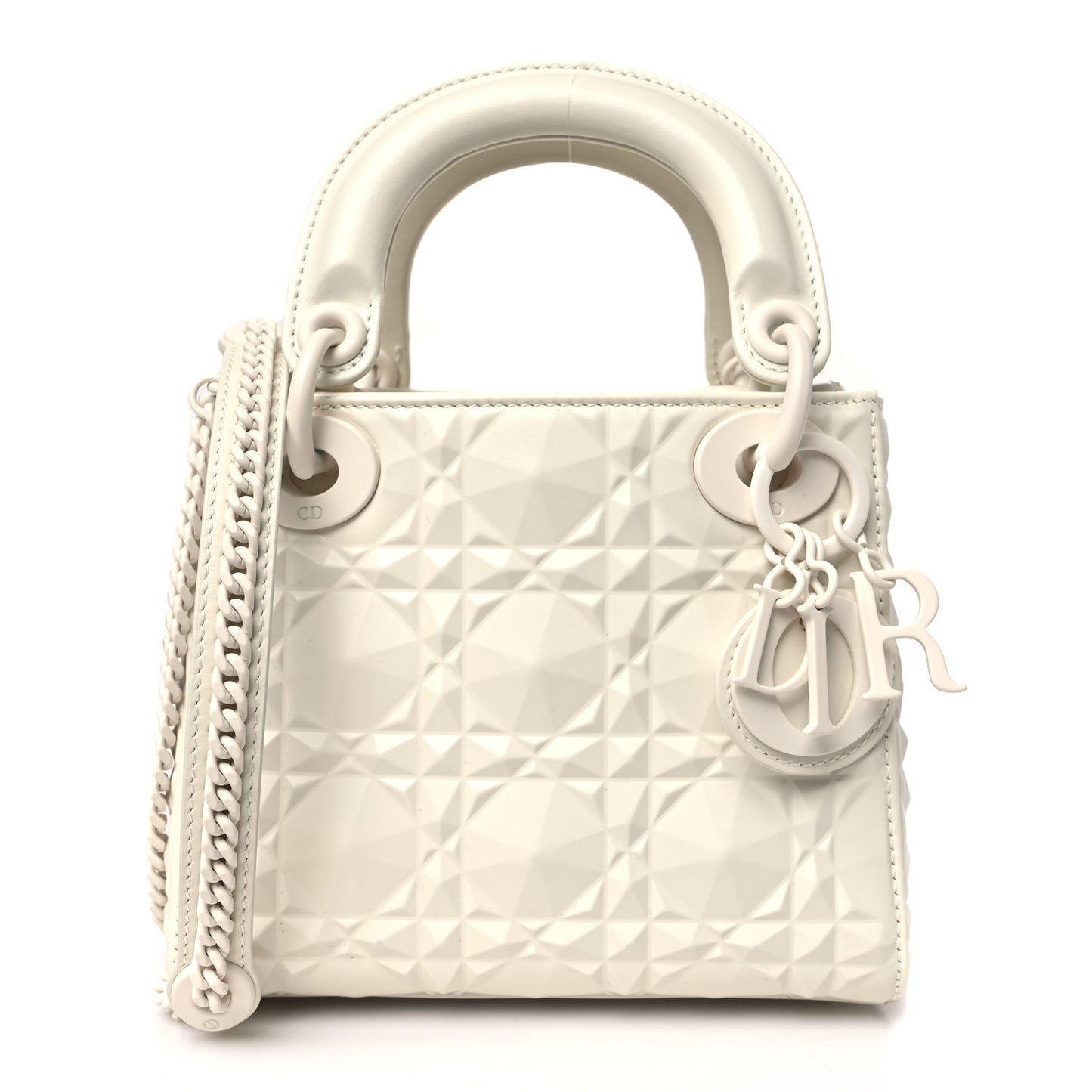 Calfskin Cannage Diamond Mini Lady Dior White