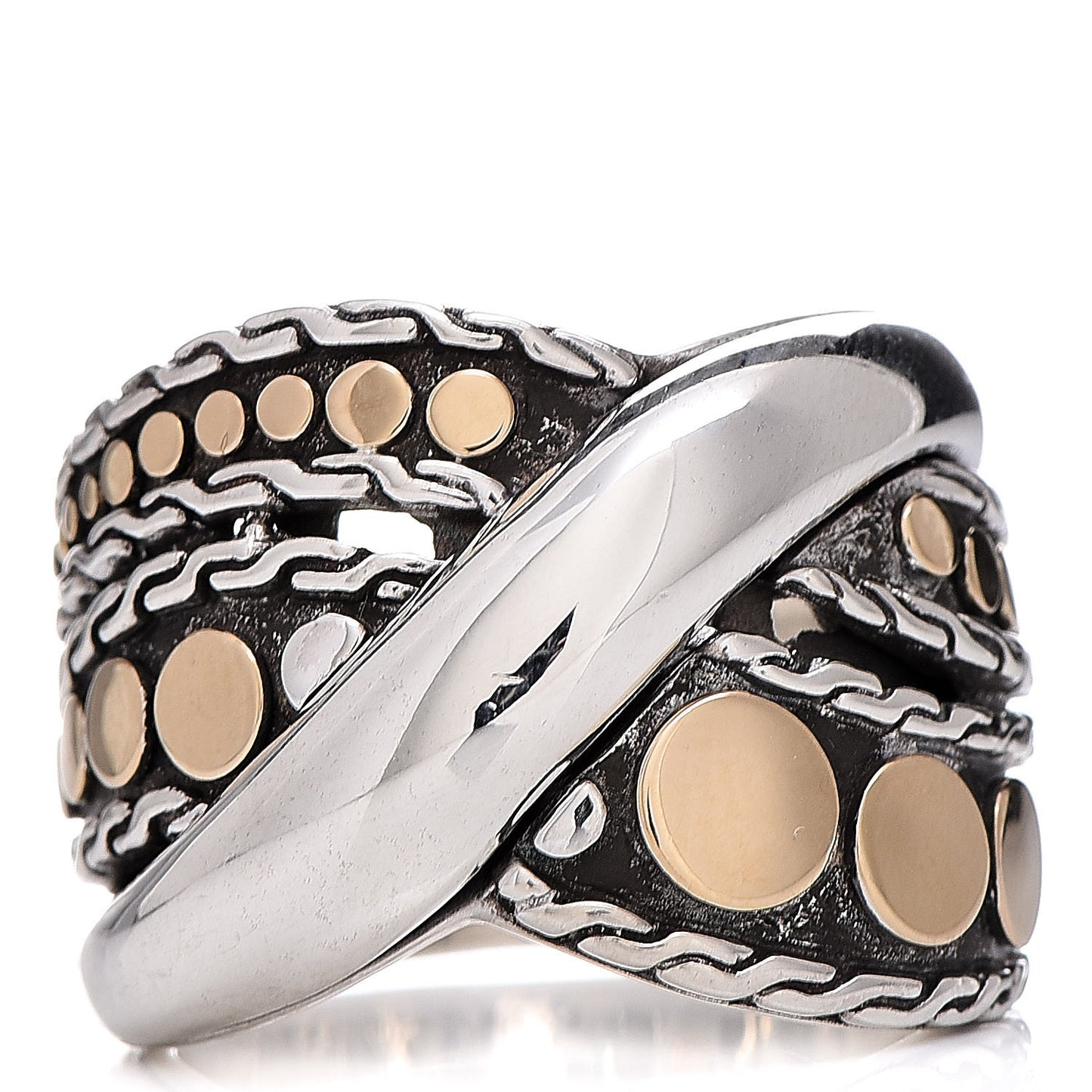 Sterling Silver 18K Yellow Gold Dot Menari Twist Ring 54 7