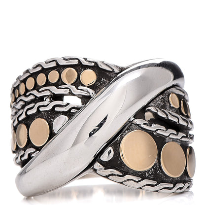 John Hardy Sterling Silver 18K Yellow Gold Dot Menari Twist Ring 54 7 1 of 4
