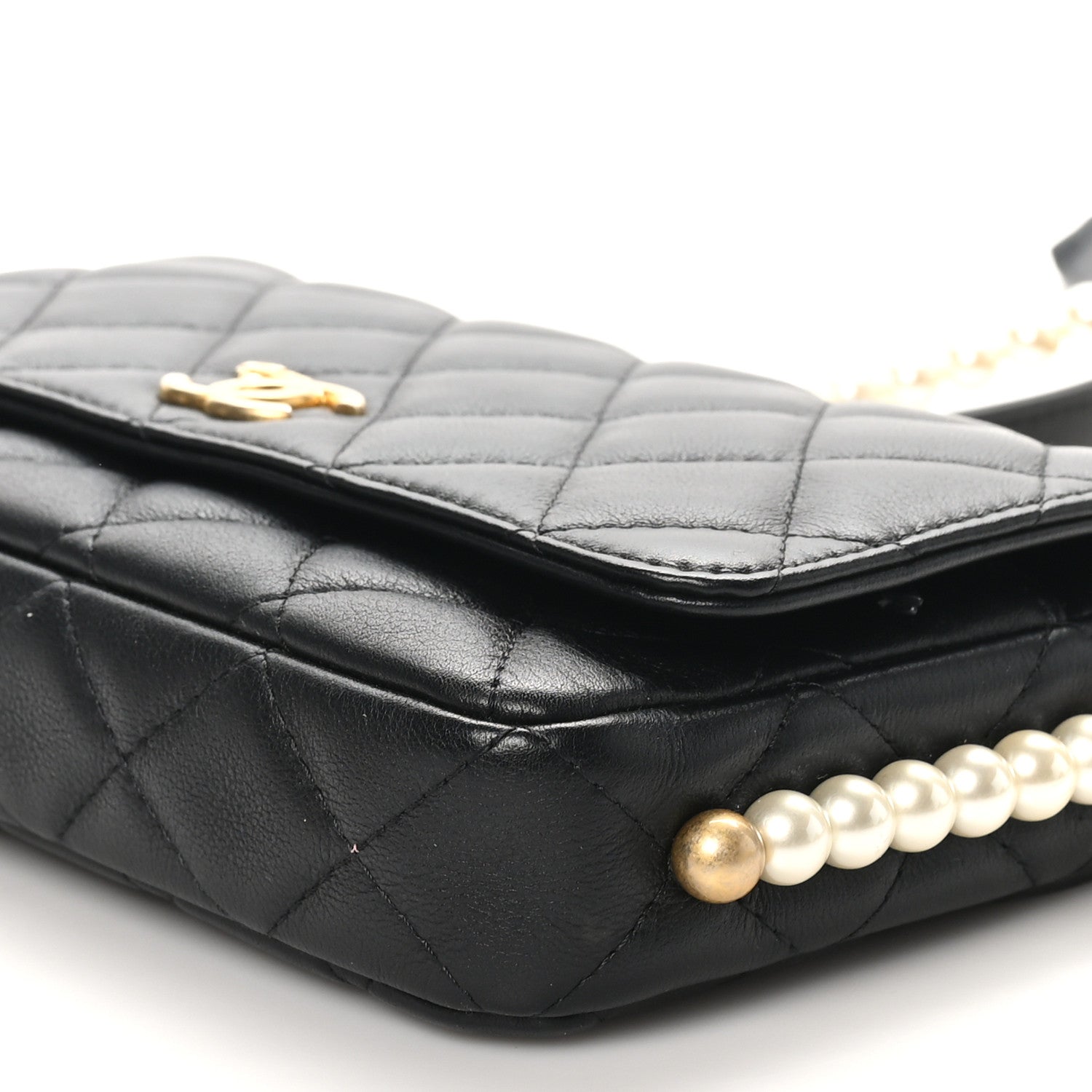 Chanel Calfskin Quilted Pearl Wallet On Chain WOC Black 10 of 11