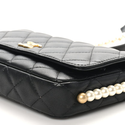 Chanel Calfskin Quilted Pearl Wallet On Chain WOC Black 10 of 11
