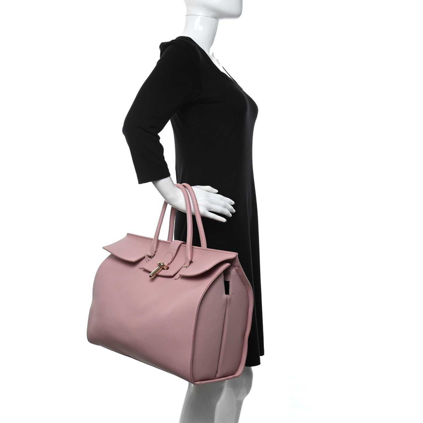Grained Calfskin L Tube Round Tote Rose