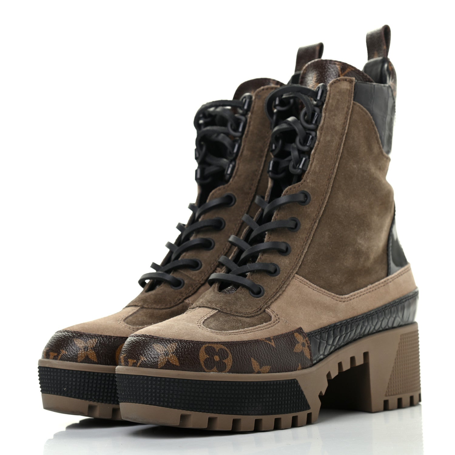 Louis Vuitton Suede Calfskin Monogram Laureate Platform Desert Boots 35.5 Taupe 3 of 7