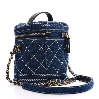 Chanel Denim Quilted Denim Trip Vanity Cosmetic Case Blue 3 of 10