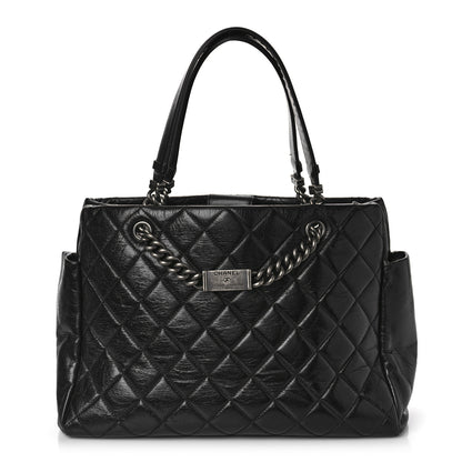 Chanel Glazed Calfskin Quilted Large Nameplate Shopping Tote Black 1 of 11