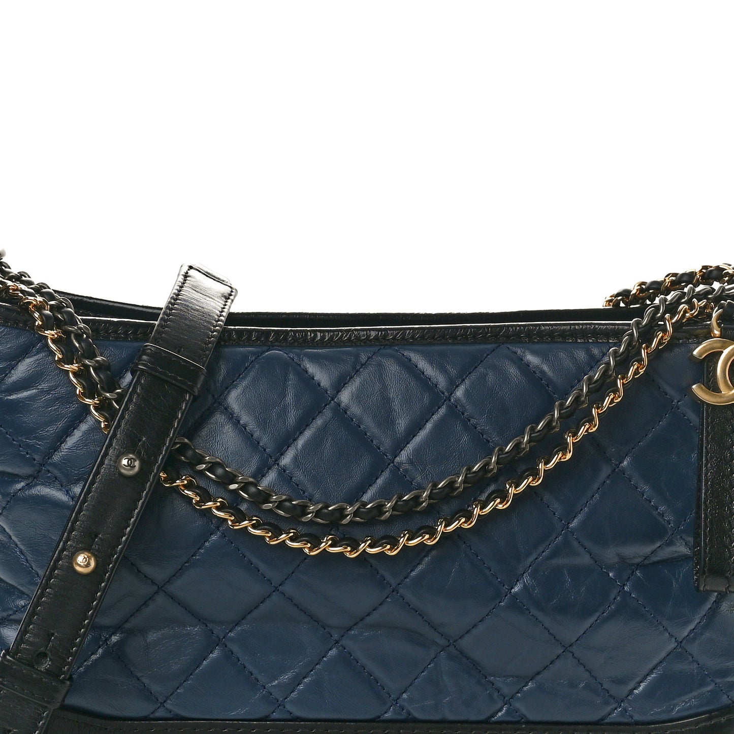 Aged Calfskin Quilted Medium Gabrielle Hobo Navy Black