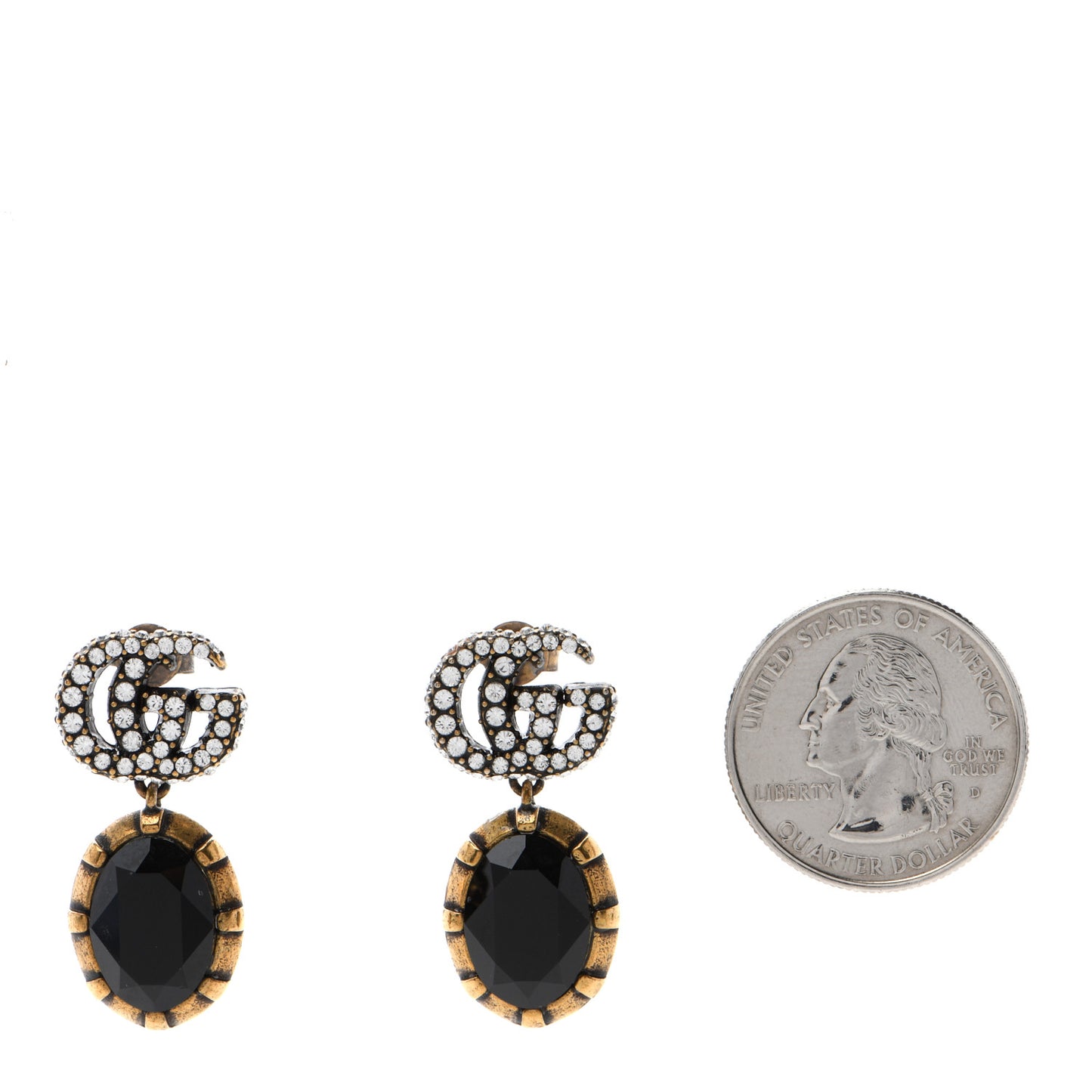 Crystal Double G Earrings Black Aged Gold