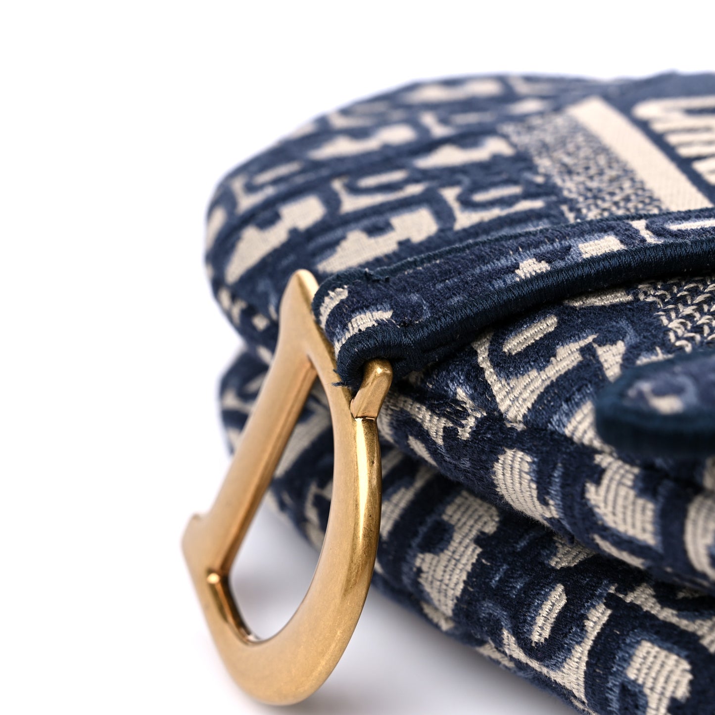 Oblique Embroidered Saddle Bag Blue
