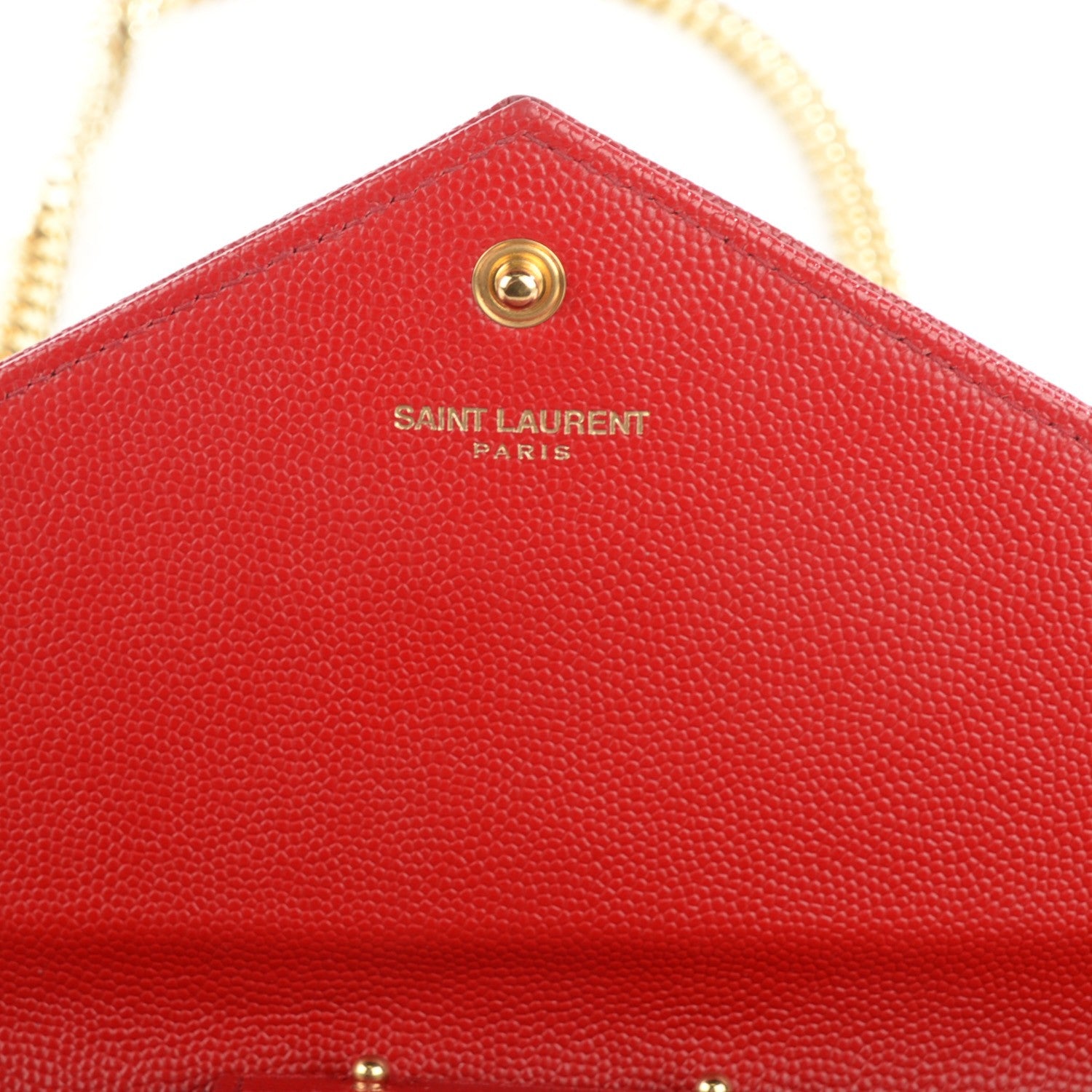 Saint Laurent Grain De Poudre Matelasse Chevron Monogram Chain Wallet Red 6 of 7