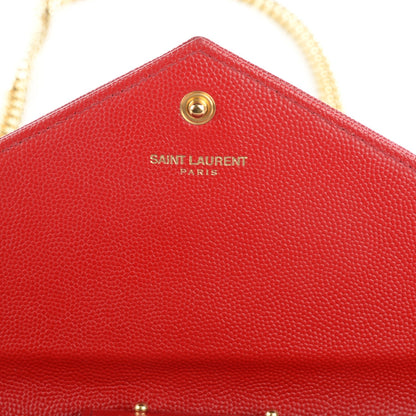 Saint Laurent Grain De Poudre Matelasse Chevron Monogram Chain Wallet Red 6 of 7