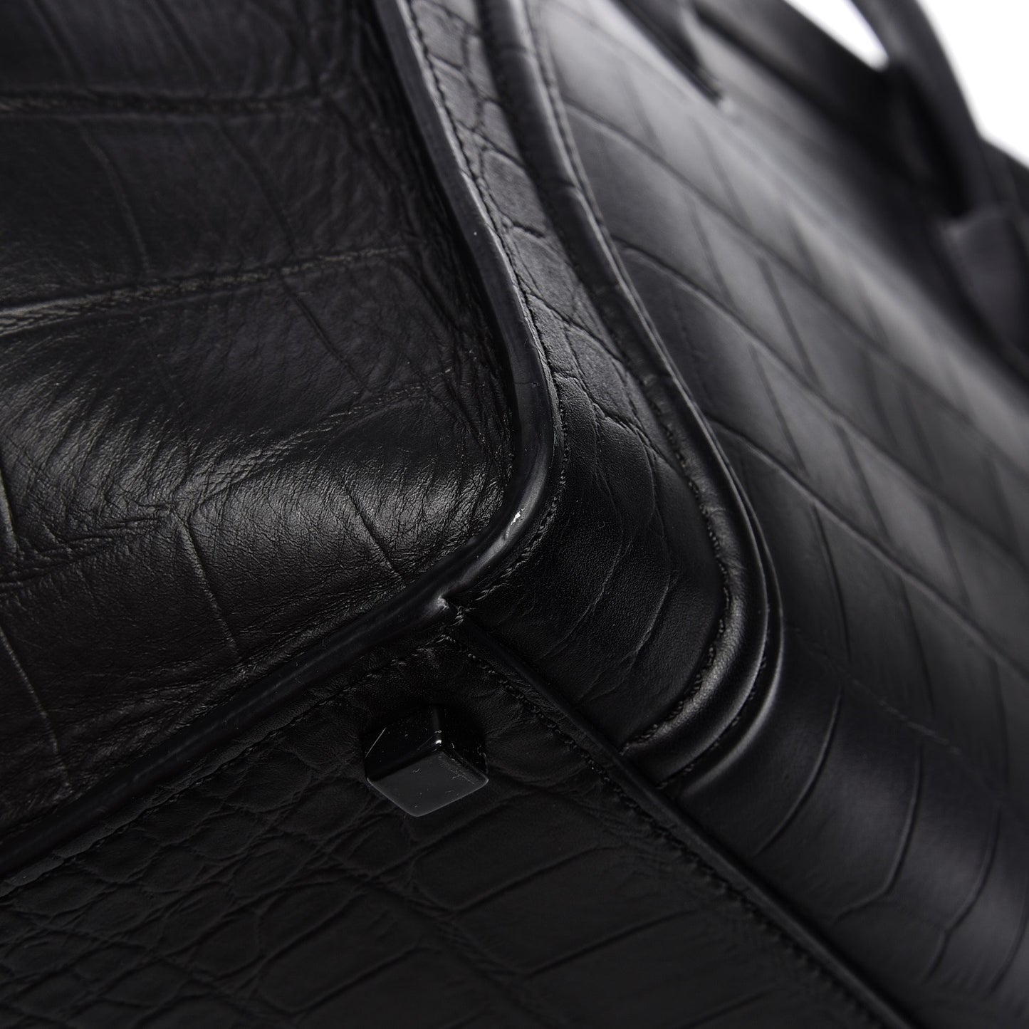 Crocodile Embossed Calfskin Medium Phantom Luggage Black