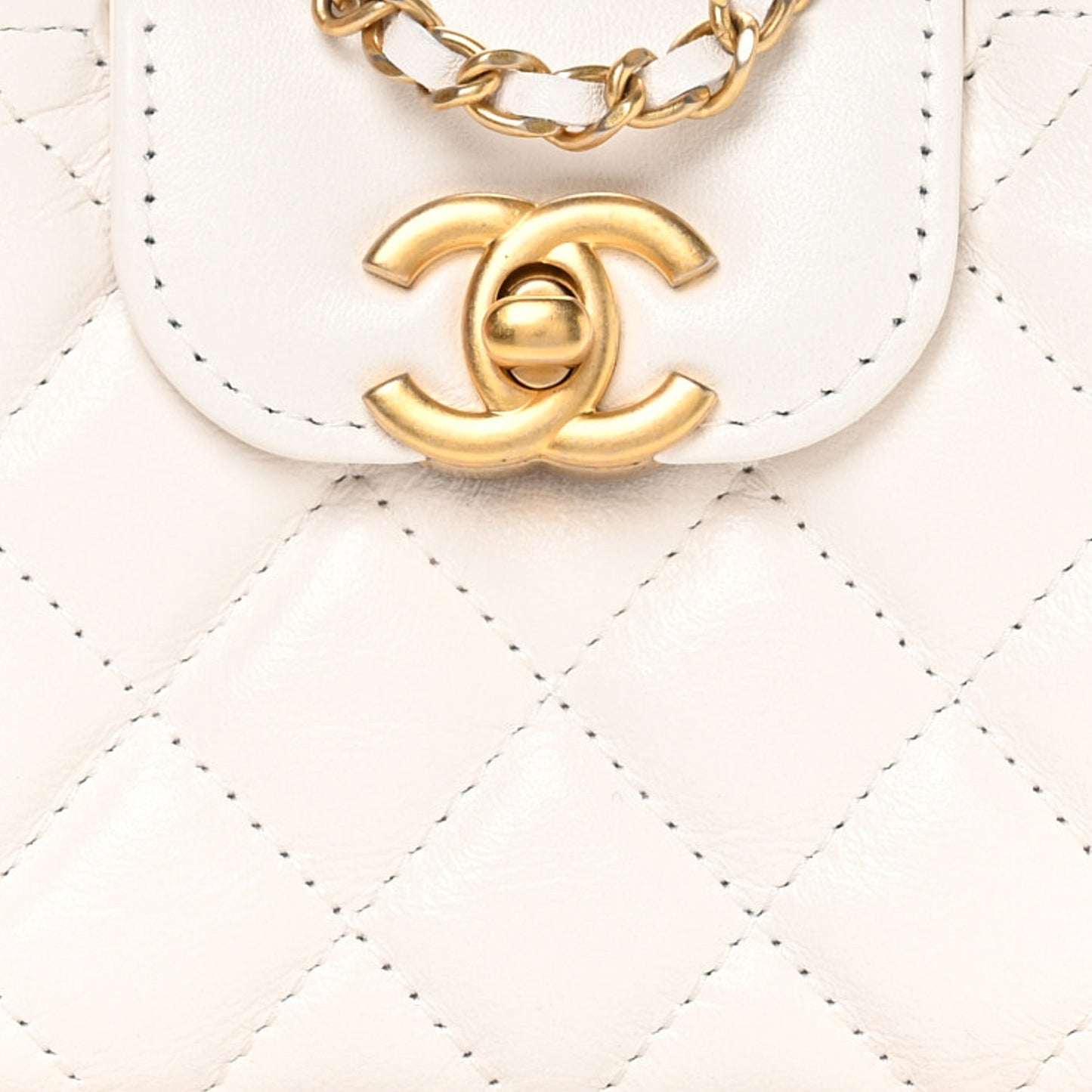 Shiny Aged Calfskin Quilted Mini Nano Kelly Shopper White
