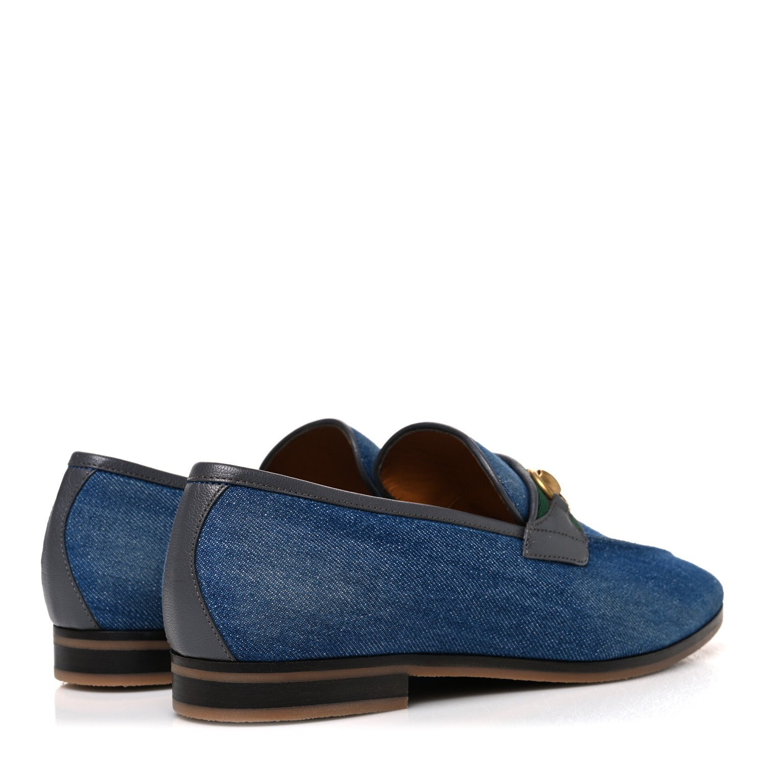 Gucci New Denim Delave Web Mens Horsebit Loafers 8 Blue 5 of 11
