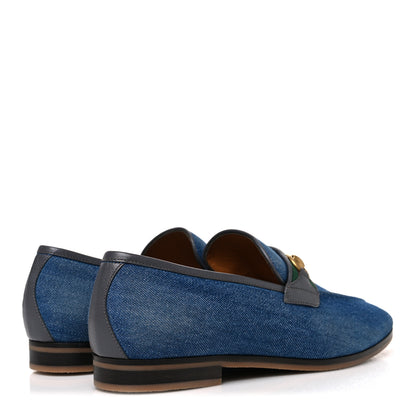 Gucci New Denim Delave Web Mens Horsebit Loafers 8 Blue 5 of 11