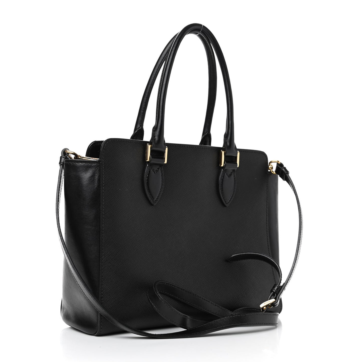 Saffiano Soft Calfskin Small Zippered Tote Black