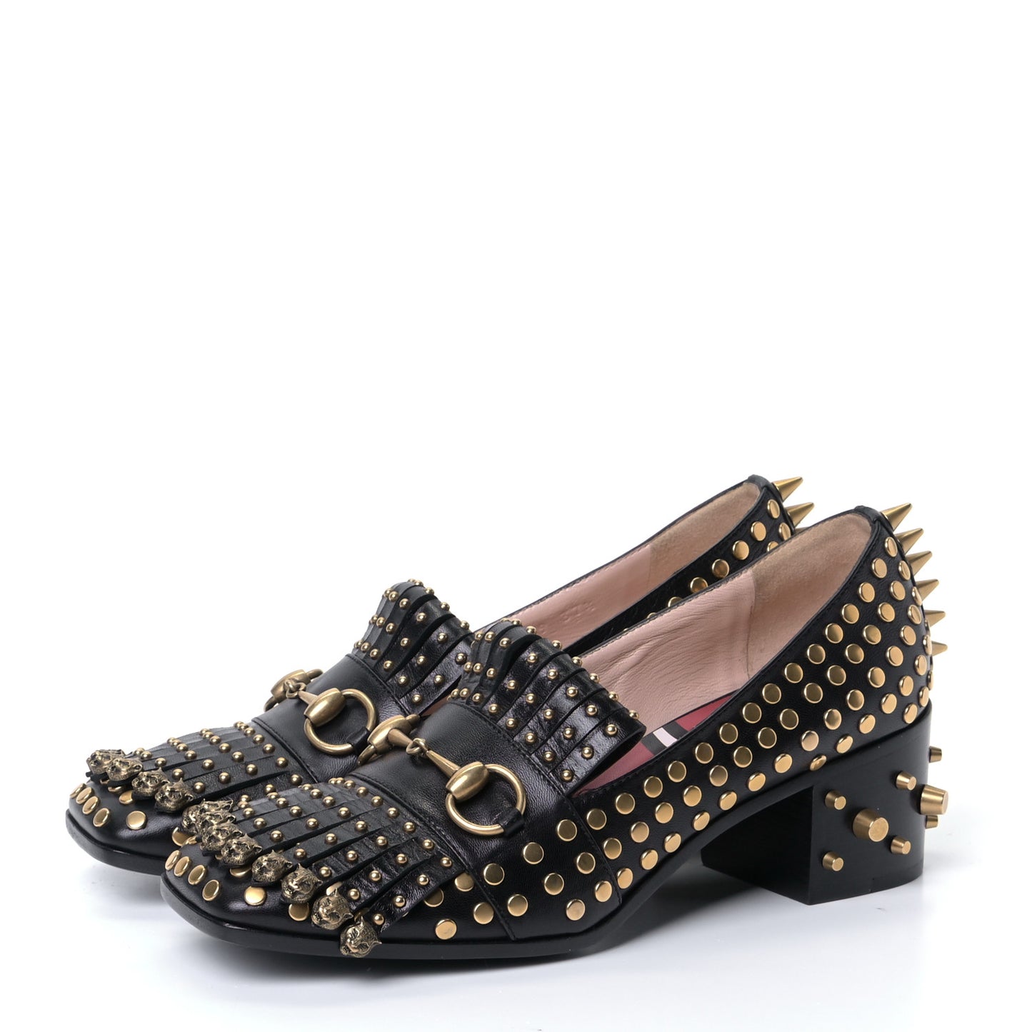 Malaga Kid Studded Polly Fringe 55mm Loafer Pumps 37.5 Black