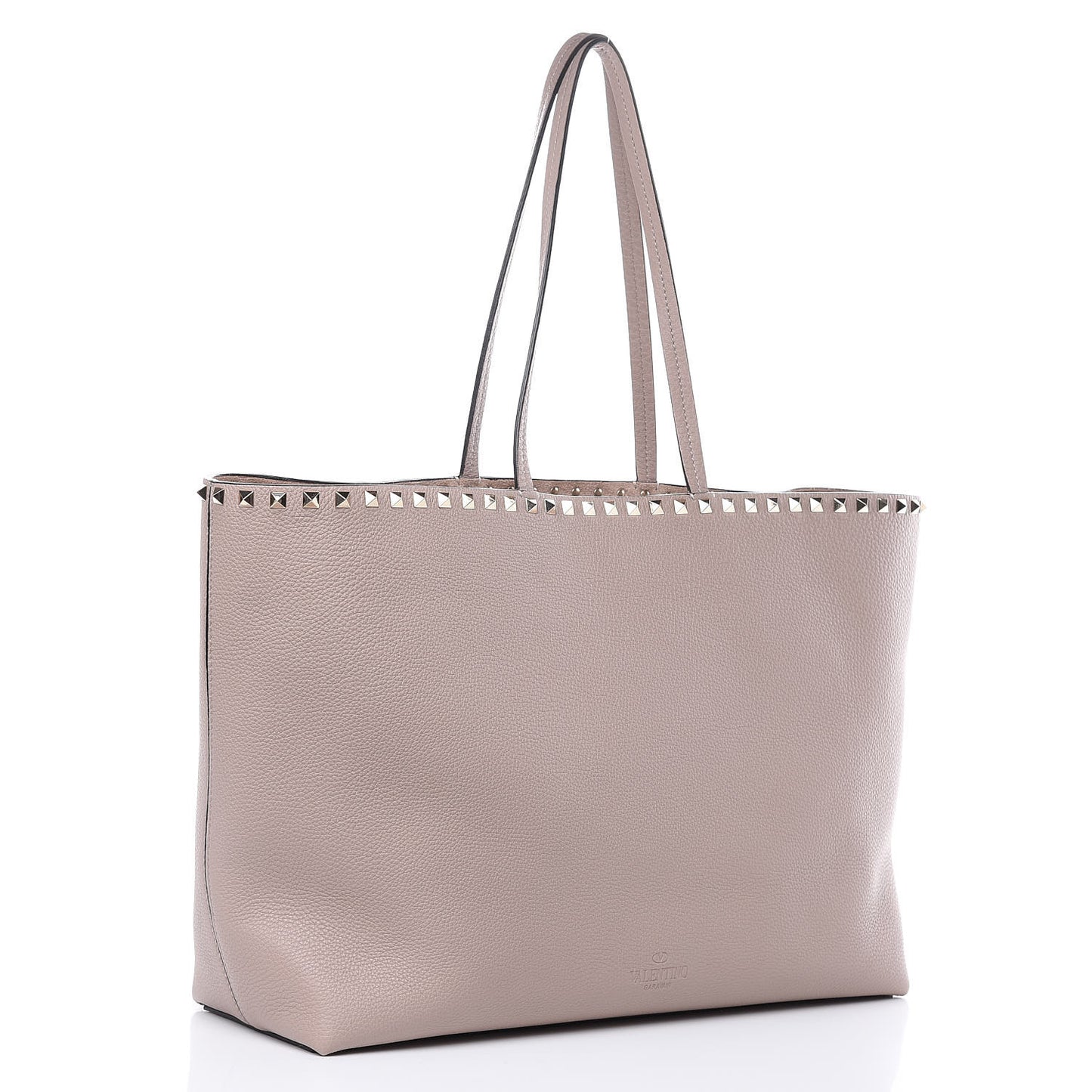 Grained Calfskin Rockstud Shoulder Tote Poudre