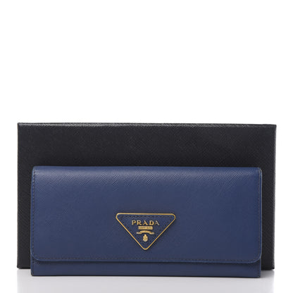 Prada Saffiano Triangle Continental Flap Wallet Bleuette 9 of 9