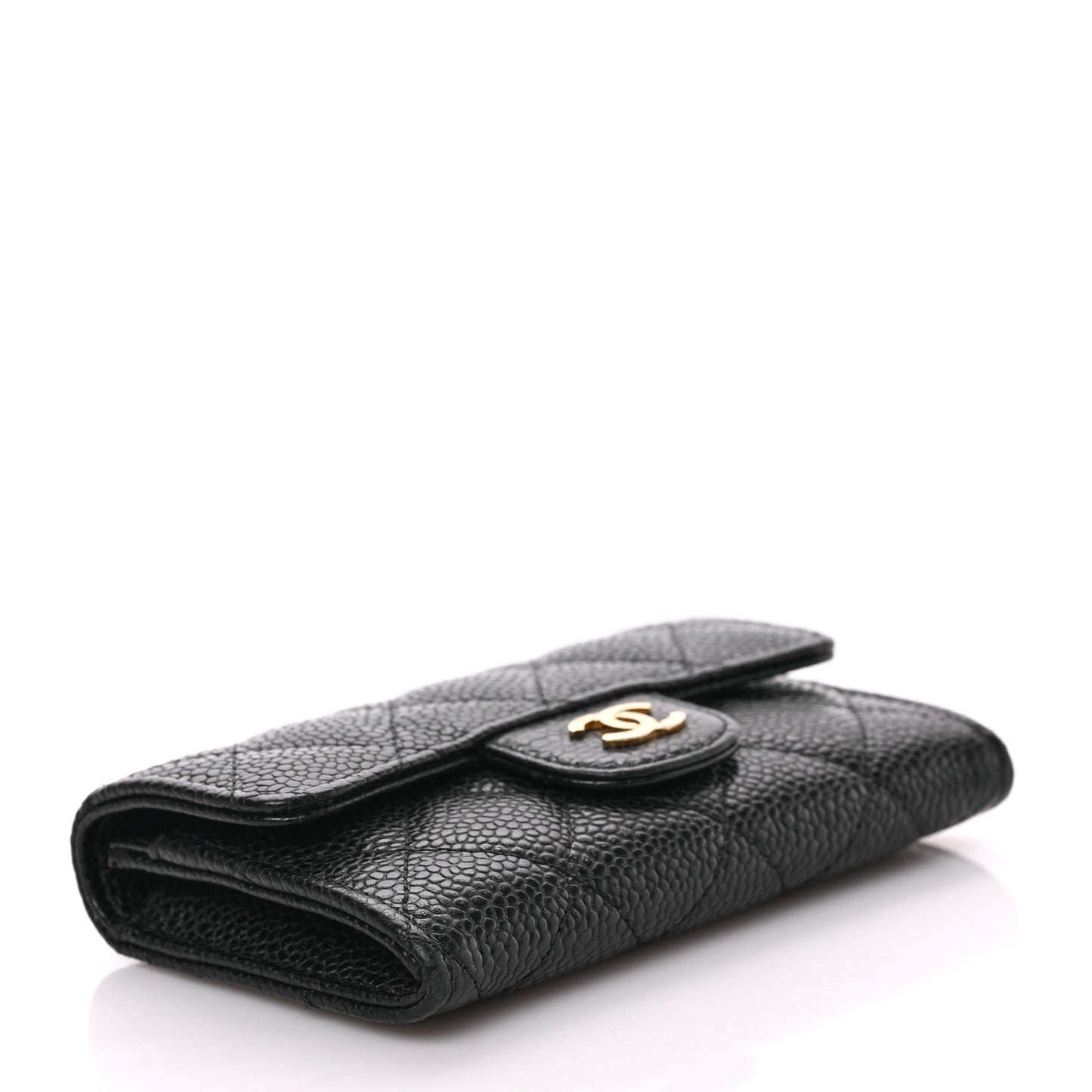 Caviar Quilted Flap Card Holder Black