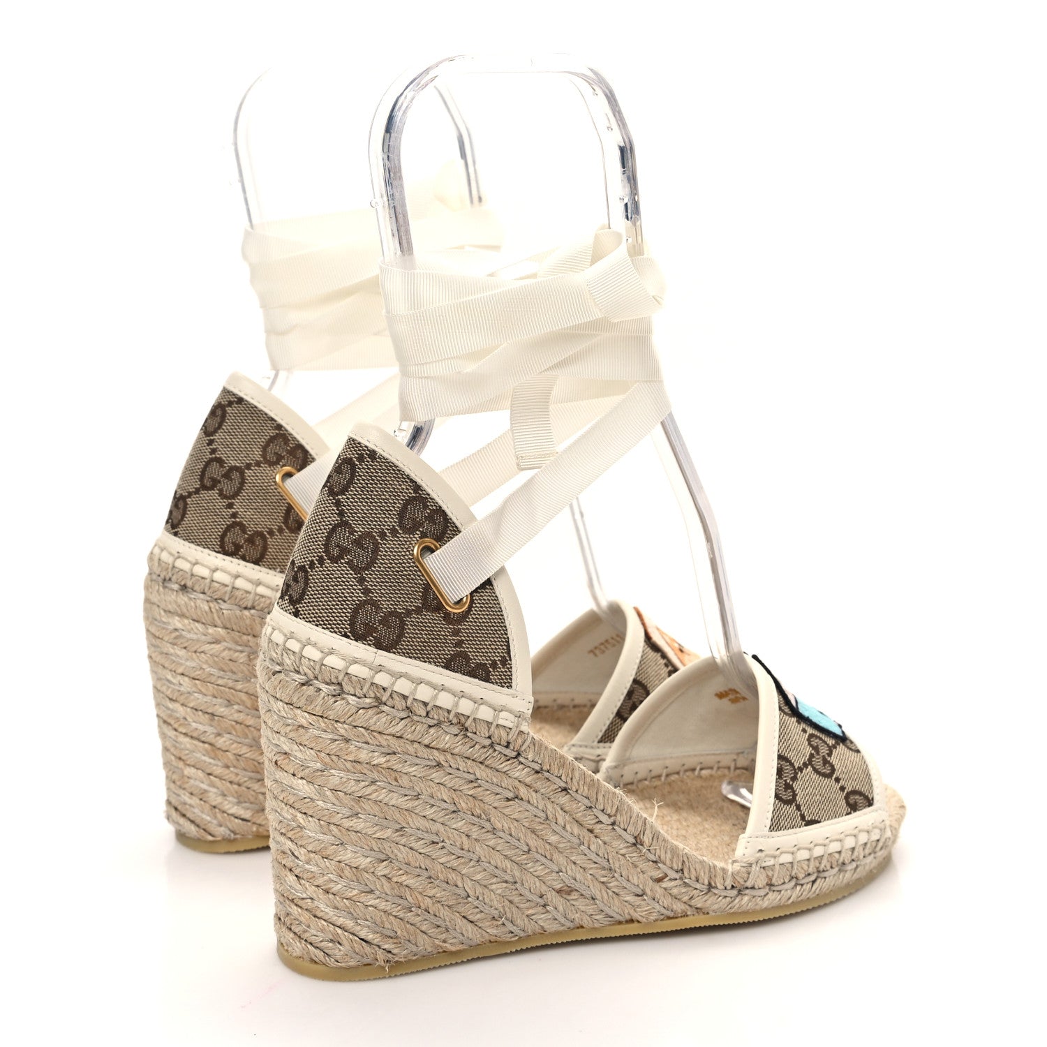 Gucci Monogram Patches Ankle Wrap Platform 35/120mm Espadrille Wedges 37.5 Beige White 4 of 9