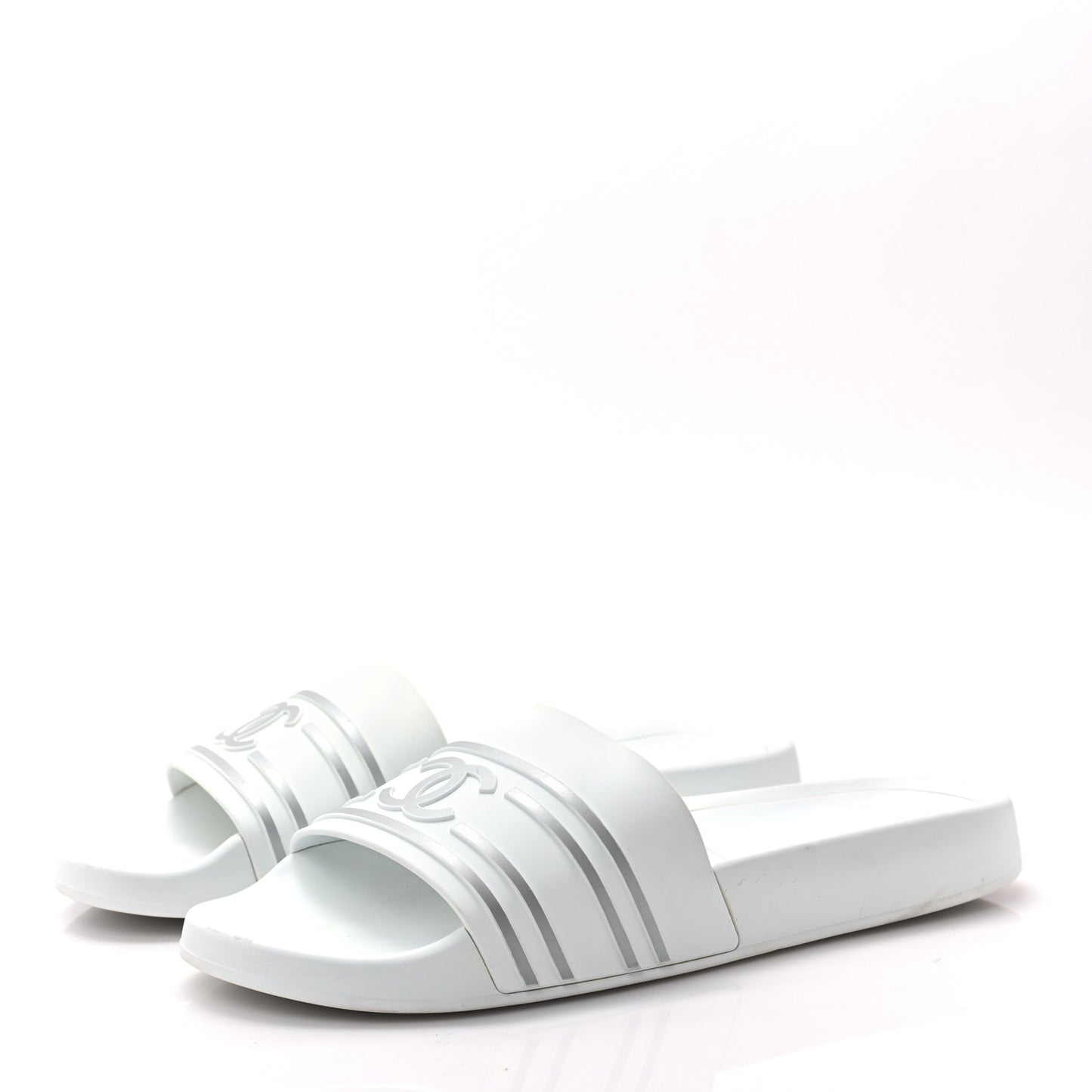 Rubber CC Flat Slide Sandals 41 White